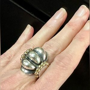 Authentic Lagos 18K Gold & Sterling Silver Fluted Dome Ring